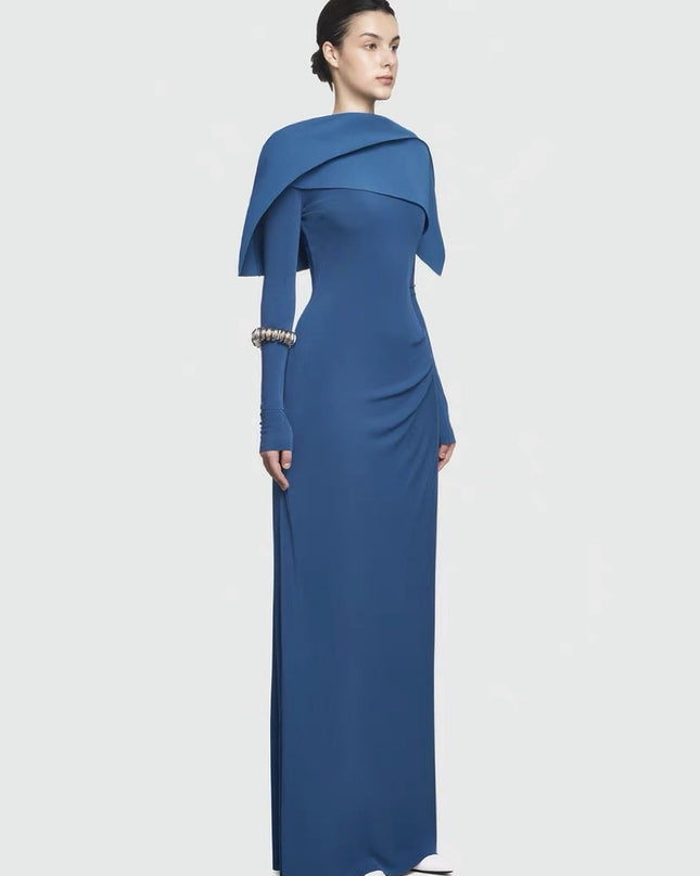 Asymmetric Knit Maxi Dress - Black and White