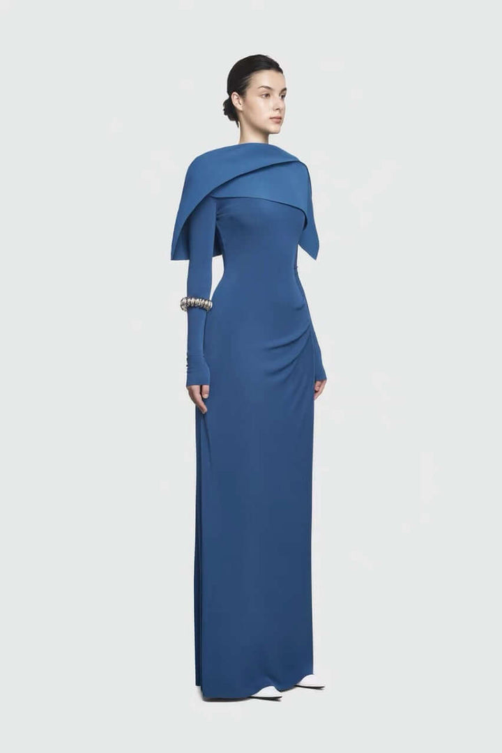 Elegant Long Evening Gown – Asymmetric Knit Formal Maxi Dress by Alex Evenings, Black and White, Long Sleeve Ball Gowne Style for Women