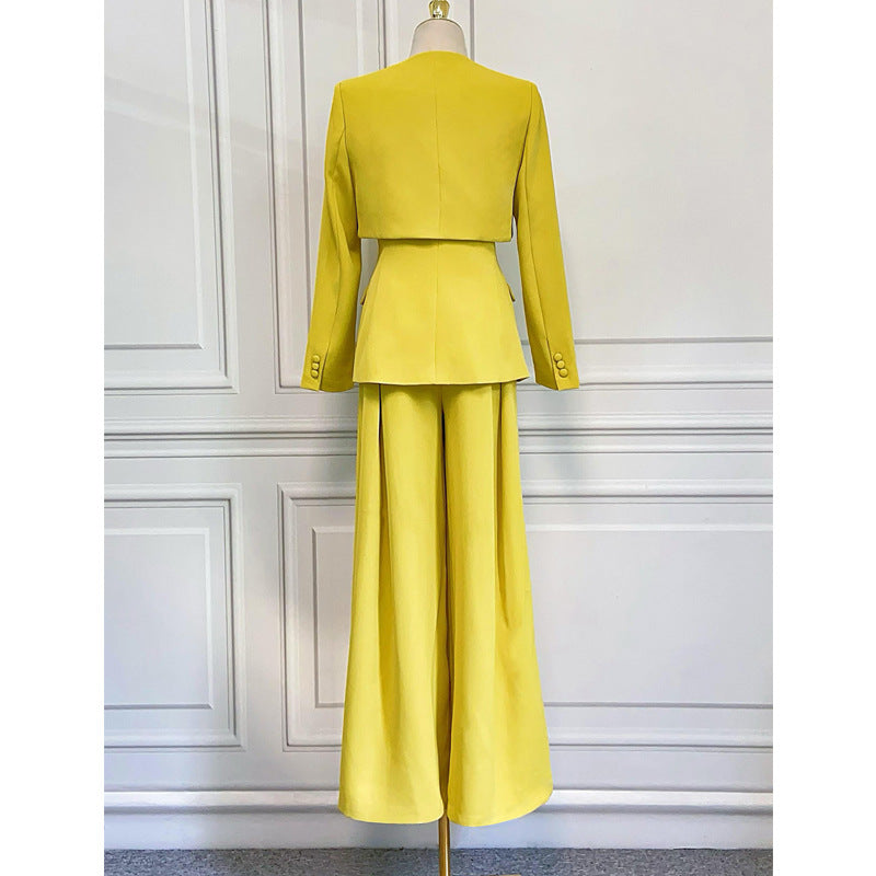 Elegant Green Dress Suit Set 2024 | V-Neck Women's Outfit