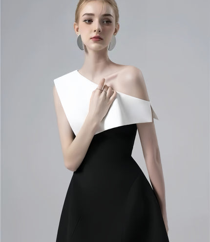 Off Shoulder Asymmetric Dress - Black