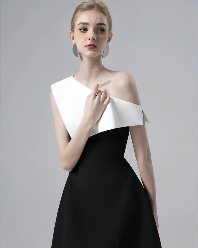 Off Shoulder Asymmetric Dress - Black