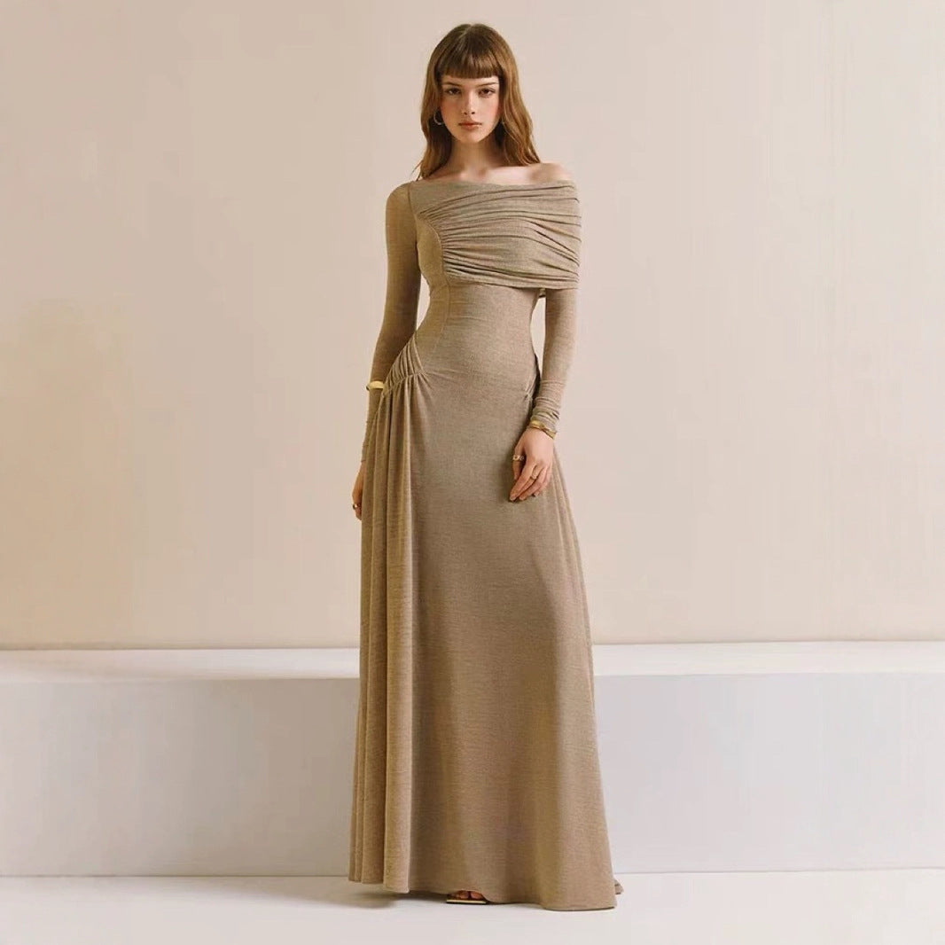 Elegant Off-Shoulder Dress | Sustainable Long Sleeve Gown
