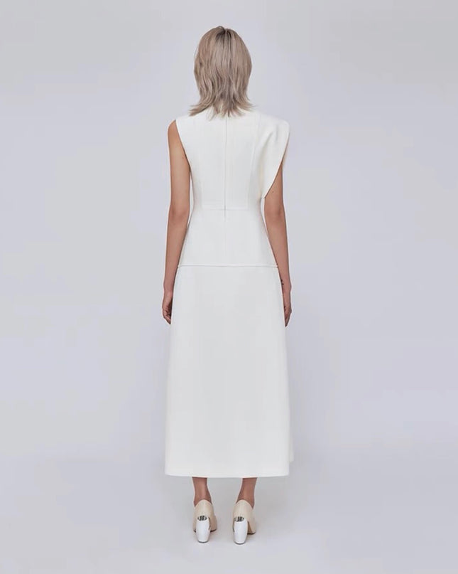 Off Shoulder Crepe Maxi Dress - White