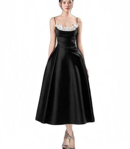 Off Shoulder Crepe Flowy Dress - Black