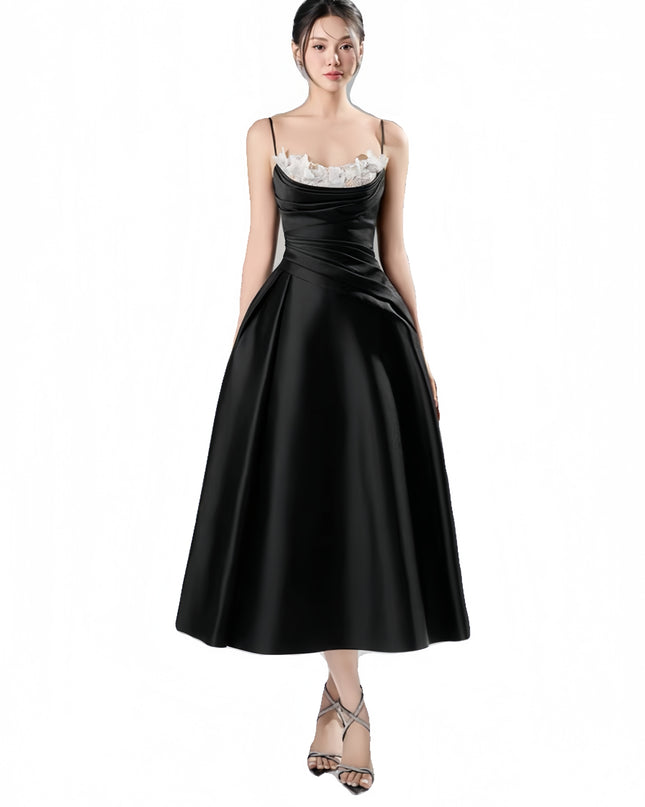 Off Shoulder Crepe Flowy Dress - Black