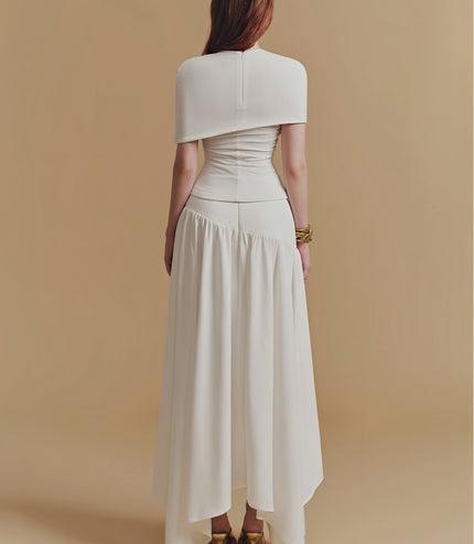 Asymmetrical Crepe Maxi Dress - White