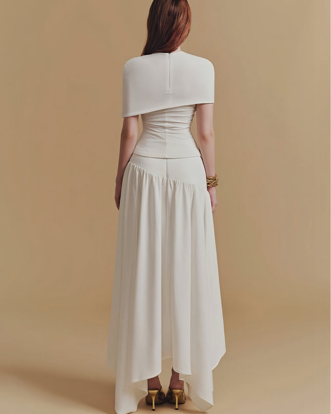 Asymmetrical Crepe Maxi Dress - White