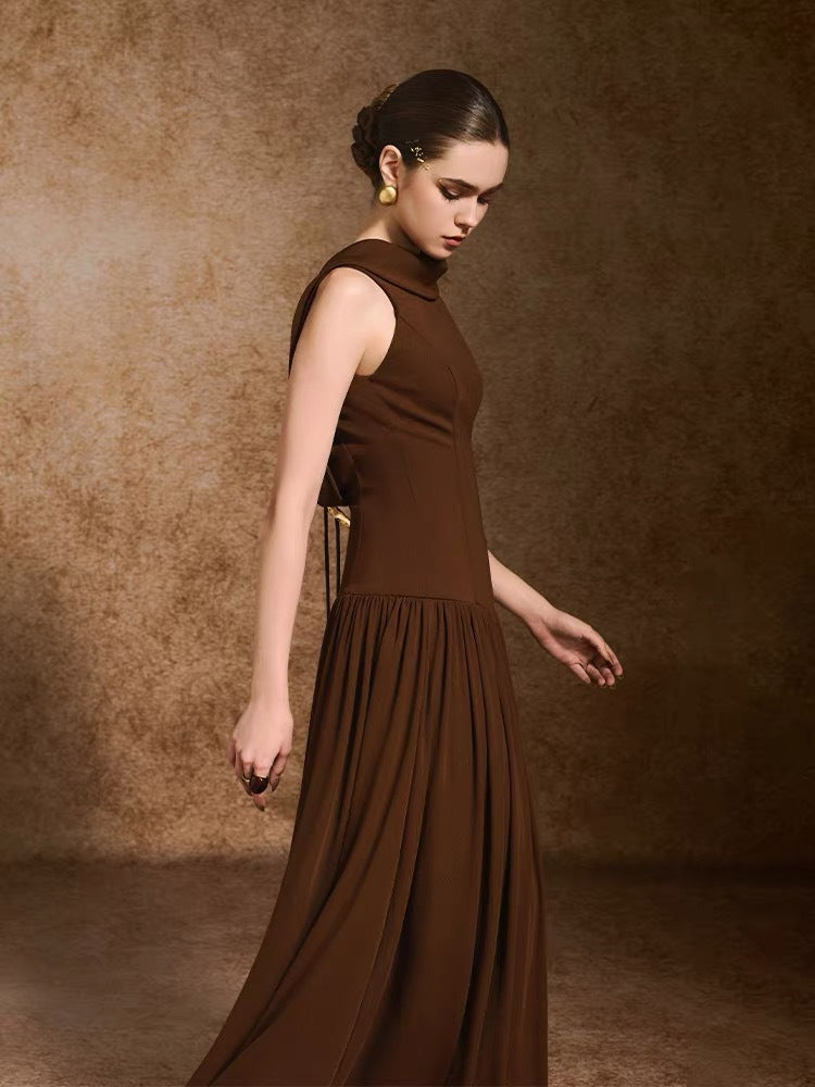 Elegant Brown Sleeveless Dress