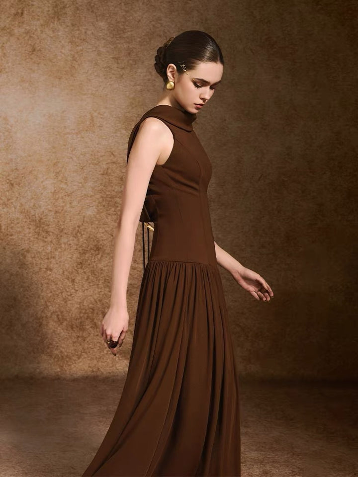 Elegant Brown Sleeveless Dress