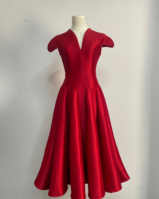 Cinched Crepe Pleated Dress - Champagne