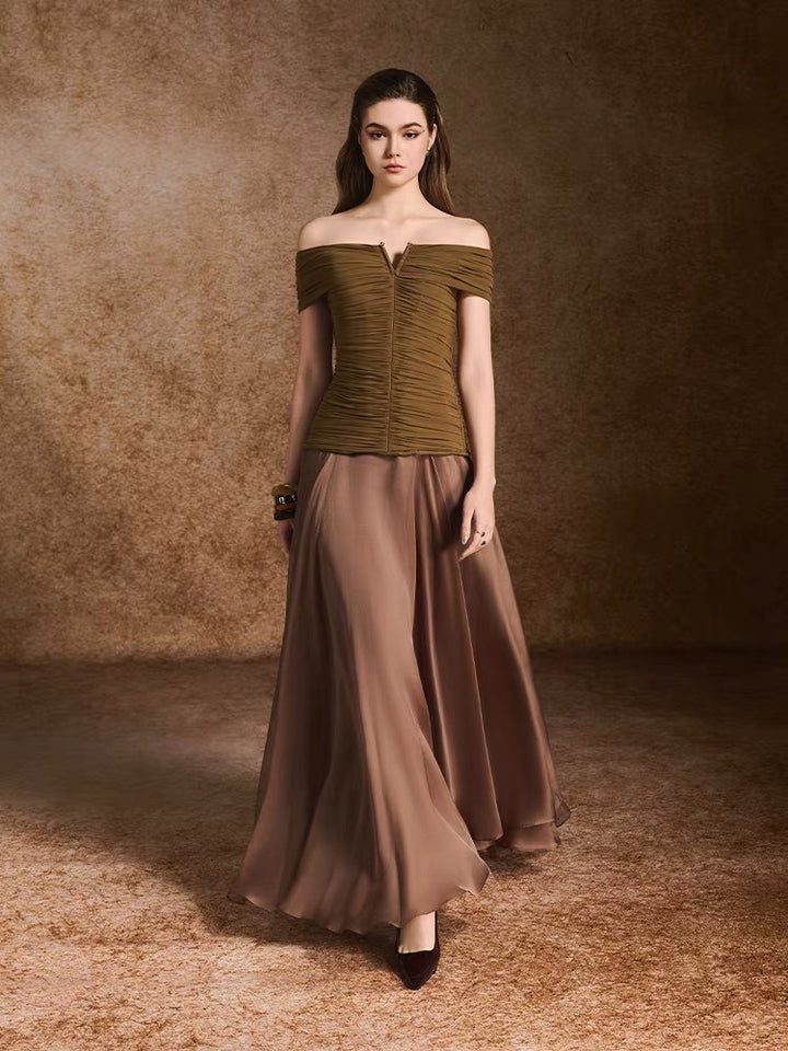 Elegant Beige Sleeveless Dress with Pleated Design and Gold Buttons