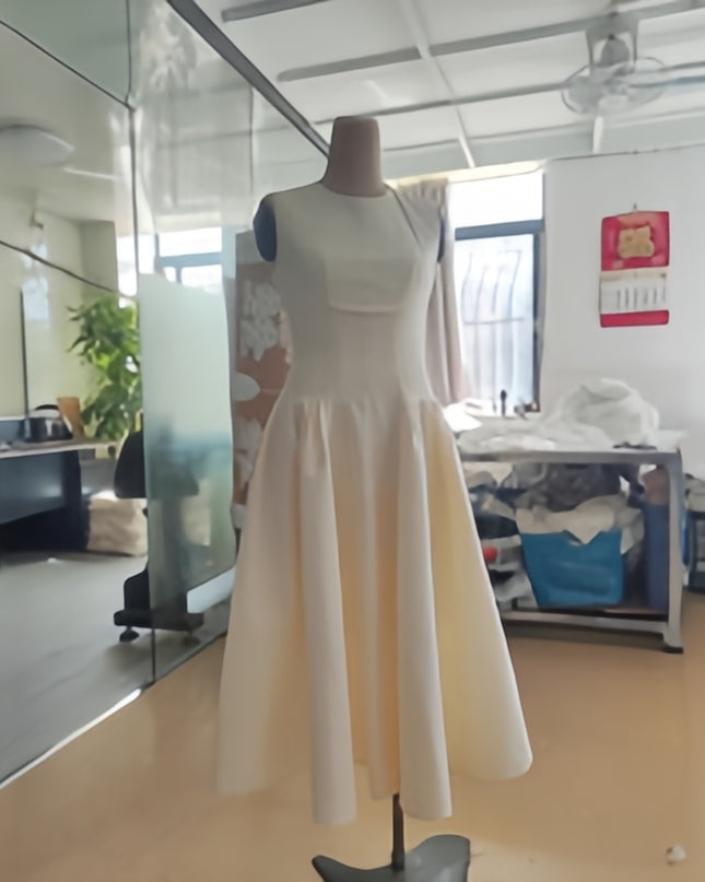 Elegant Sleeveless Crepe Maxi Dress - Beig