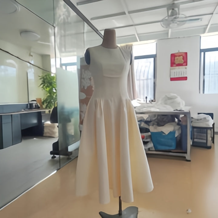 Beige Gown – Elegant Sleeveless Crepe Maxi Dress for Formal Events