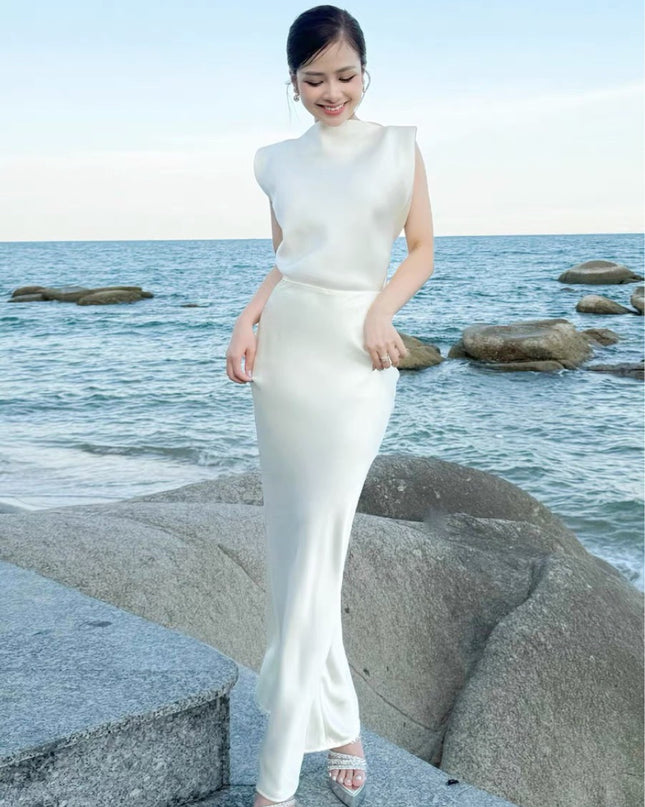 Floral Short Sleeve Silk Dress - White
