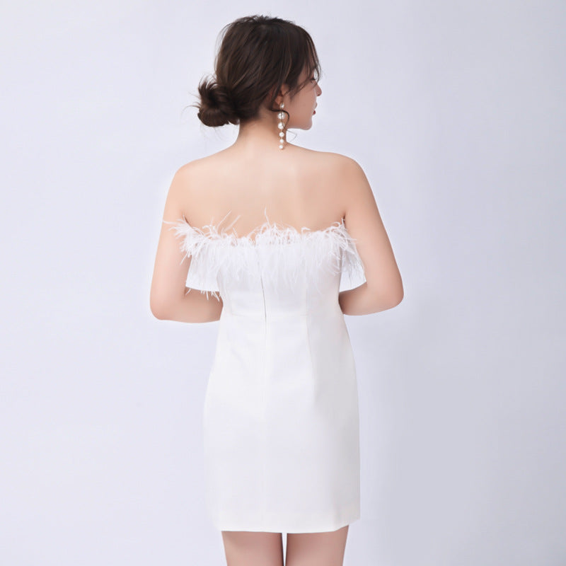 Chic White Feather Dress | Elegant Backless Party Gown 2025