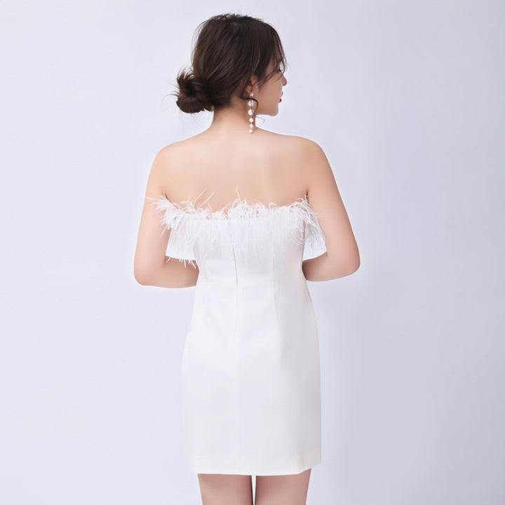 Chic White Feather Dress | Elegant Backless Party Gown 2025