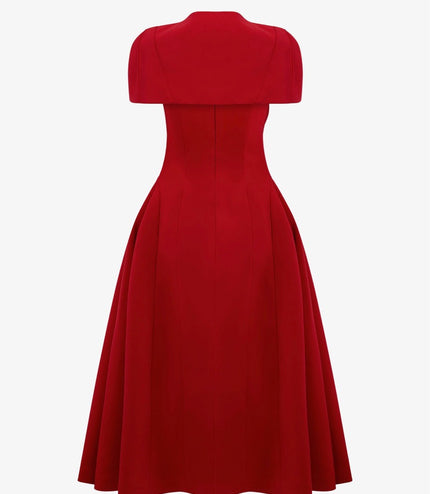 Off Shoulder Crepe Midi Dress - Red