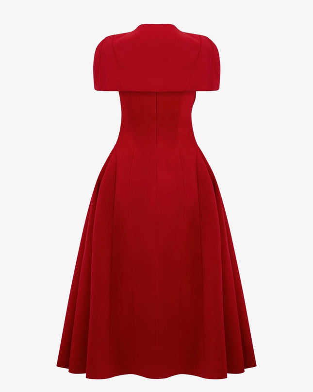 Off Shoulder Crepe Midi Dress - Red