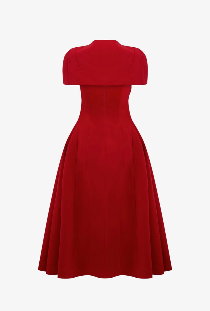 Off Shoulder Crepe Midi Dress - Red