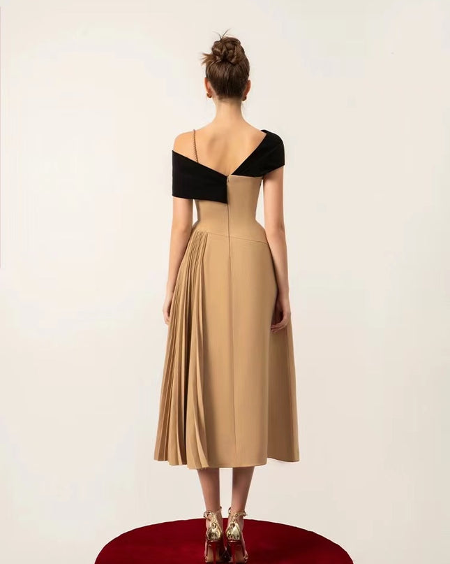 Asymmetrical Pleated Dress - Brown
