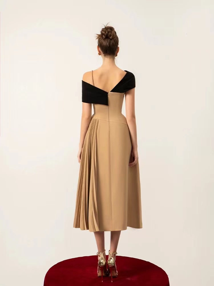 Asymmetrical Pleated Dress - Brown