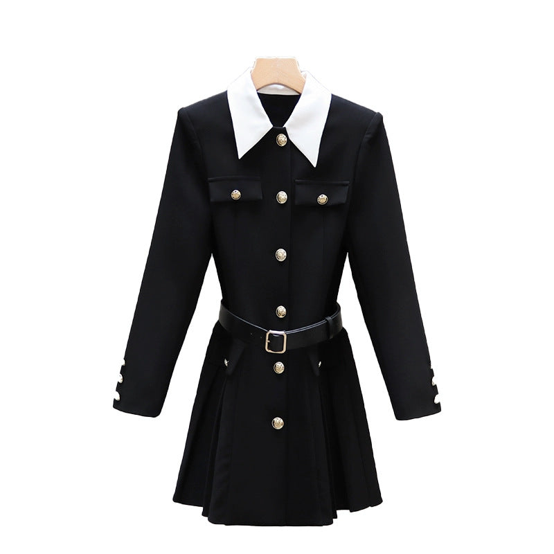 2025 Fall  Black Slim Pleated Elegant Dress