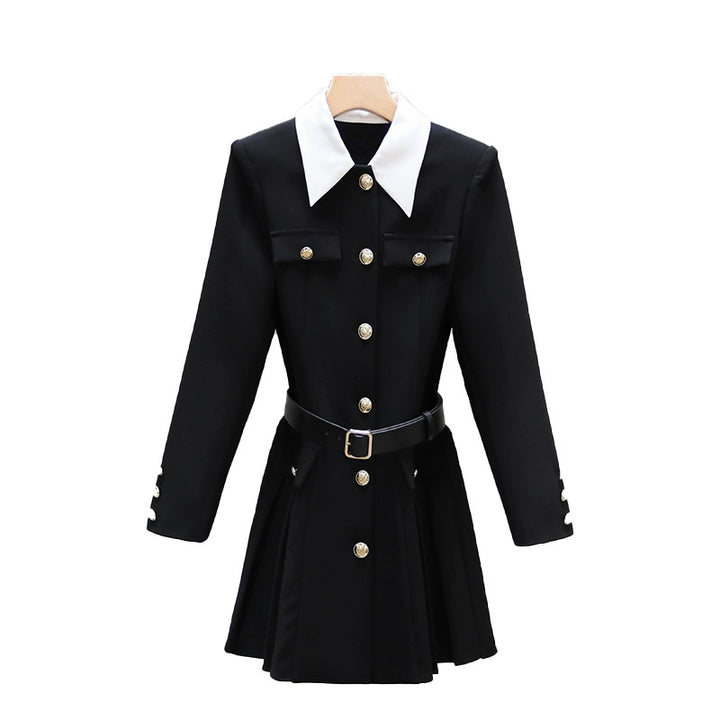 2025 Fall  Black Slim Pleated Elegant Dress