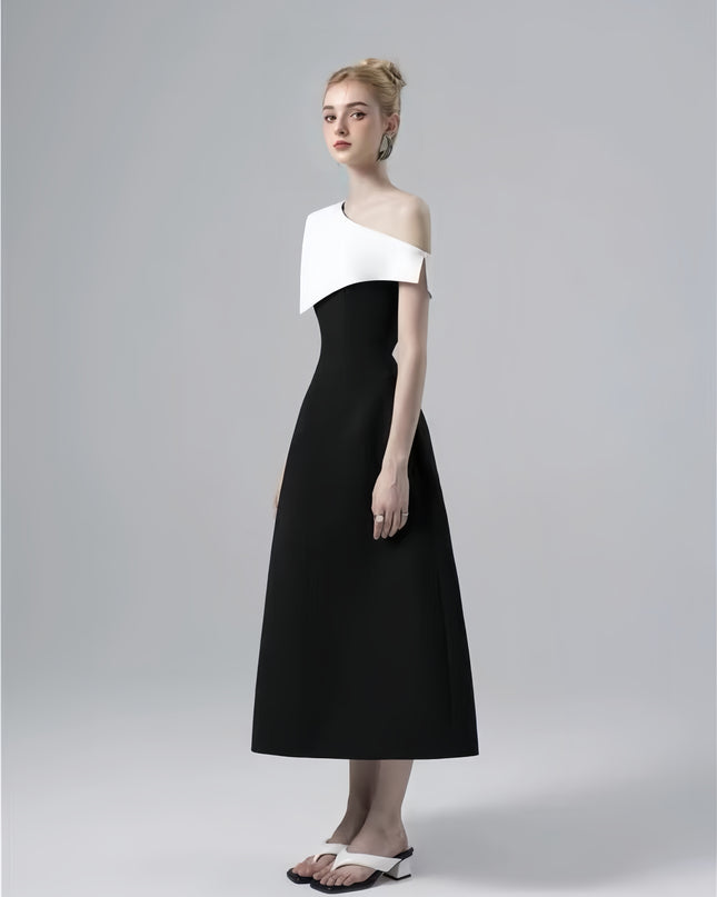 Off Shoulder Asymmetric Dress - Black