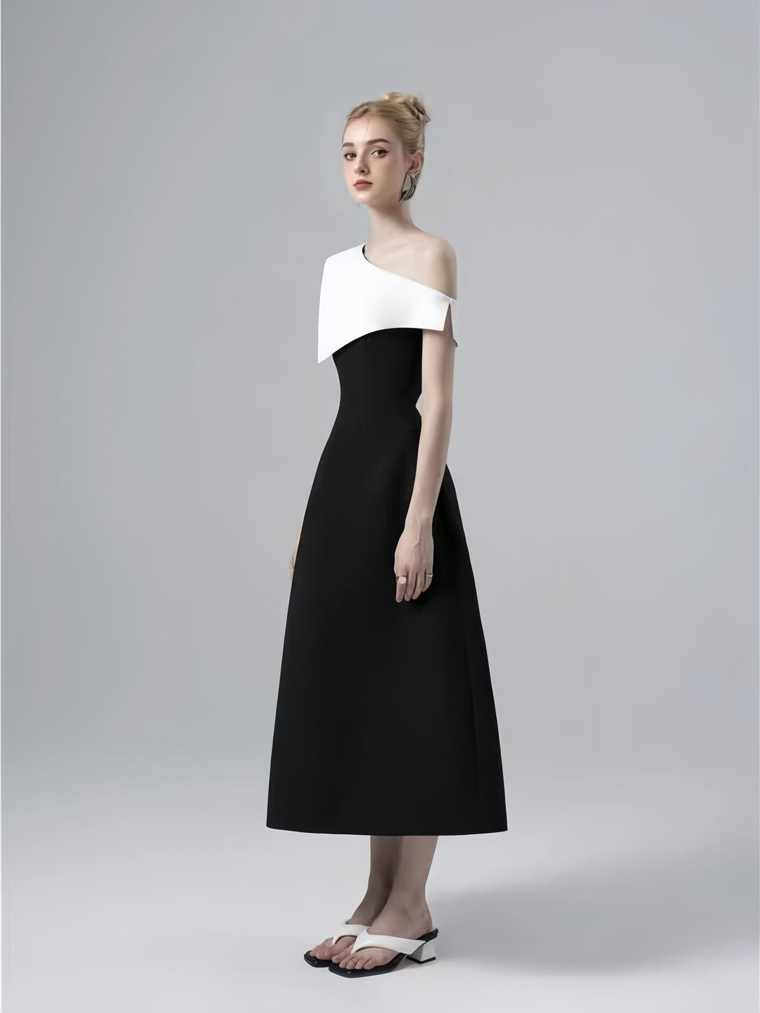 Off Shoulder Asymmetric Dress - Black