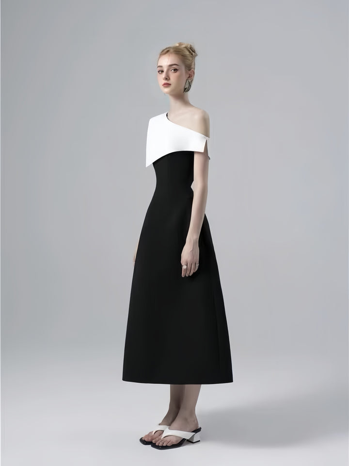 Off Shoulder Asymmetric Dress - Black