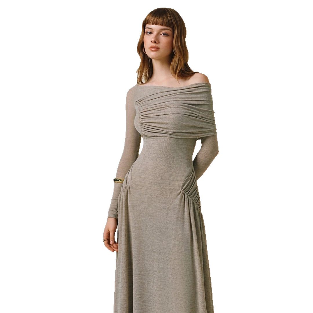 Elegant Off-Shoulder Dress | Sustainable Long Sleeve Gown