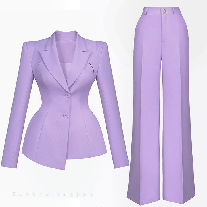 Elegant Purple Dress Suit for Women - Formal Business Outfit with Pearl Belt