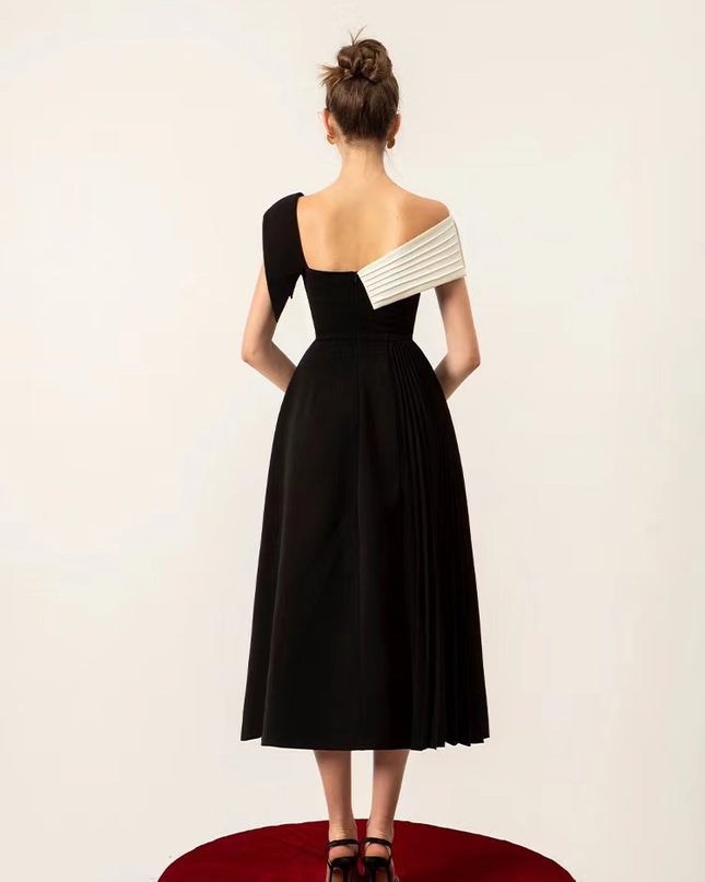 Asymmetrical Off Shoulder Dress - Black