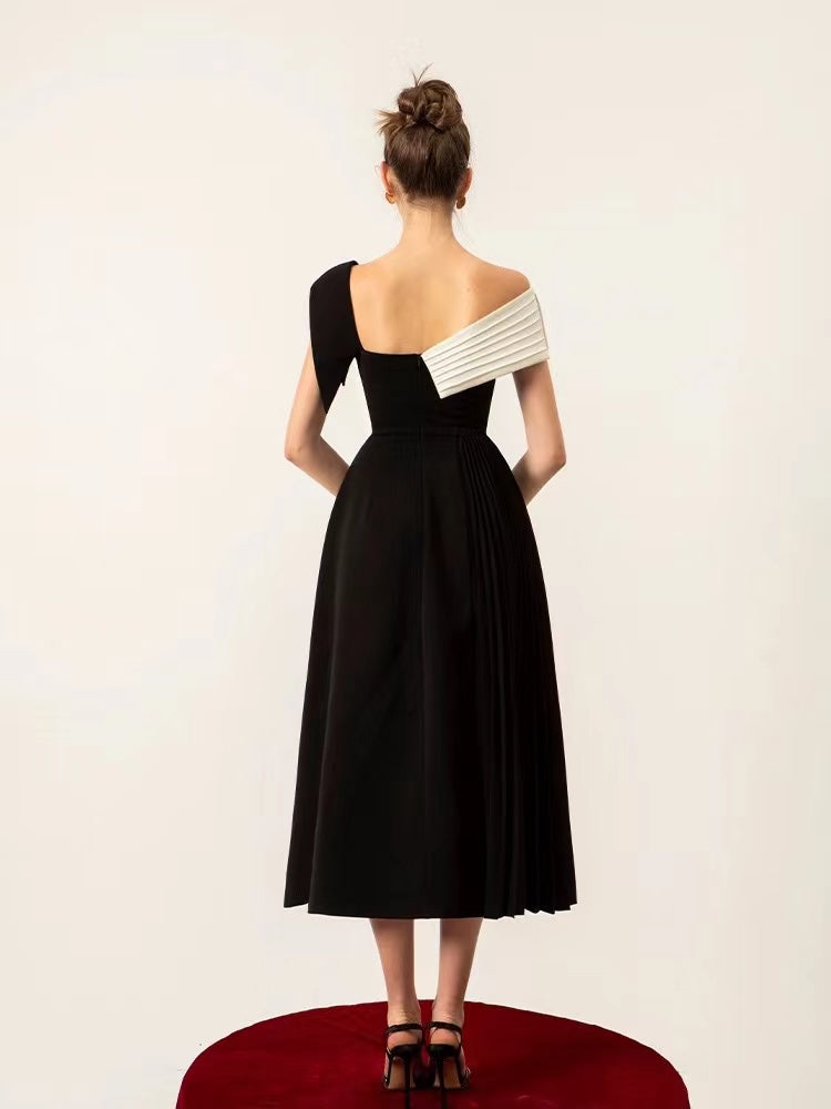 Asymmetrical Off Shoulder Dress - Black