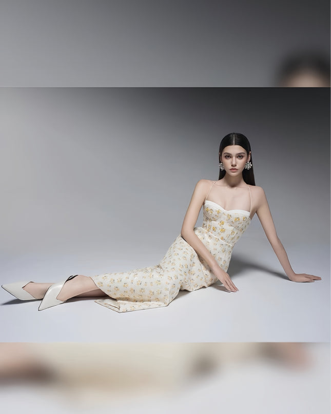 Floral Satin Maxi Dress - Ivory