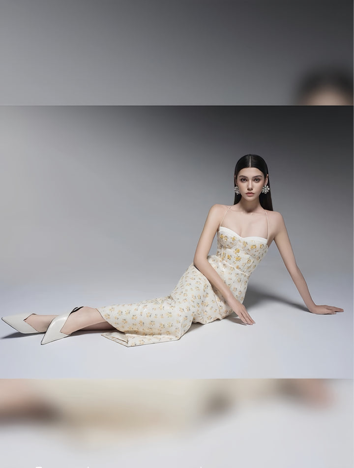 Floral Satin Maxi Dress - Ivory
