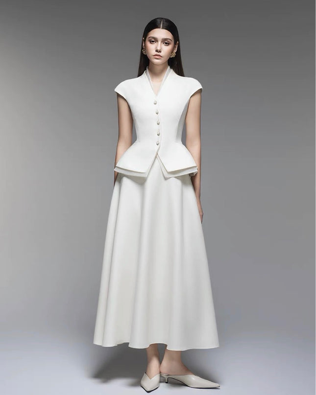 Ruffled Crepe Maxi Dress - White