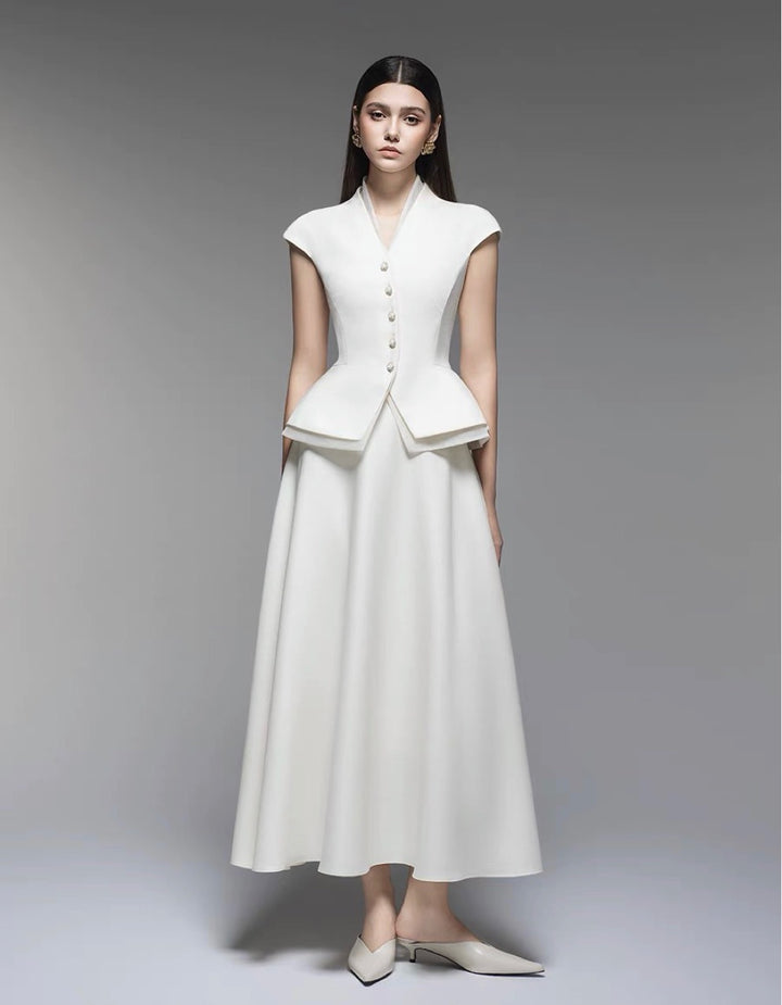 Ruffled Crepe Maxi Dress - White