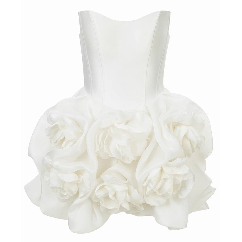 Elegant Strapless 3D Flower Evening Dress for Party