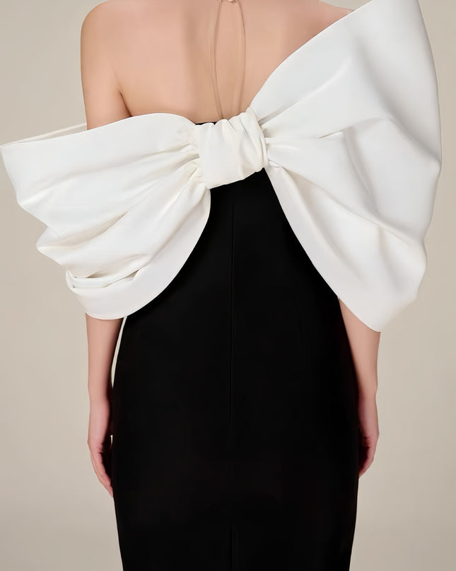 Elegant Bow-Sleeve Dress - Black