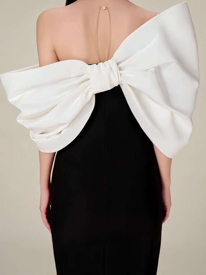 Elegant Bow-Sleeve Dress - Black