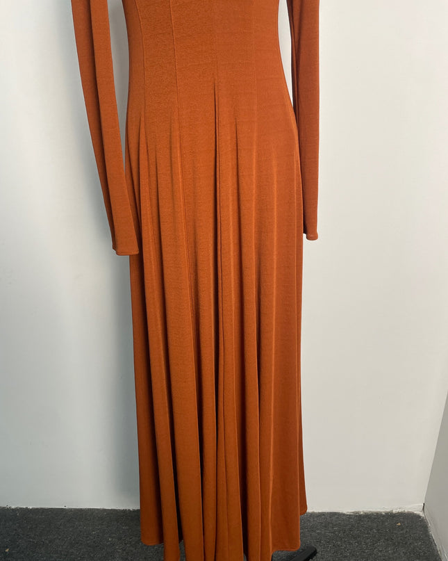 Long Sleeve Crepe Dress - Dusty Orange