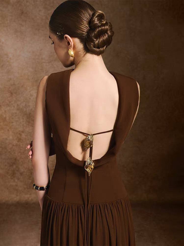 Elegant Brown Sleeveless Dress