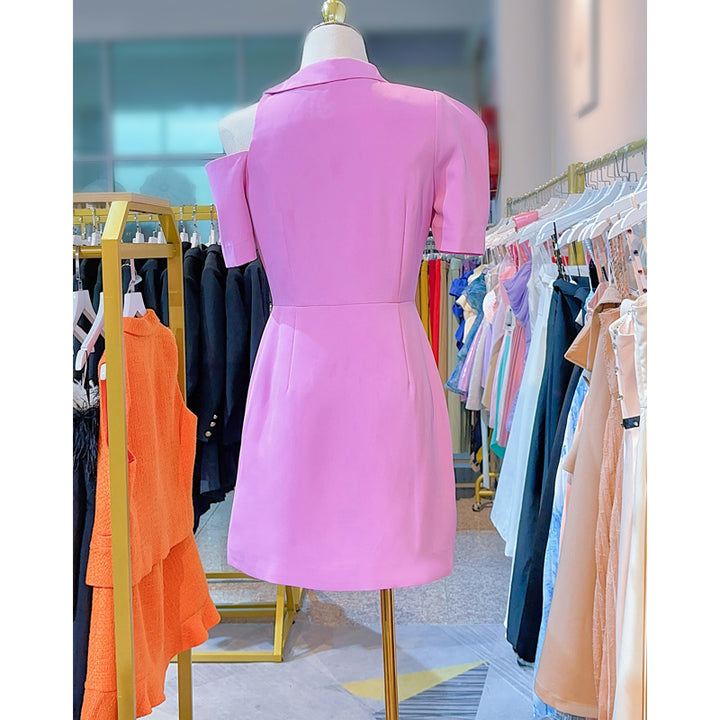 Elegant 3D Rose Asymmetrical Shoulder Dress | Unique Summer Fashion