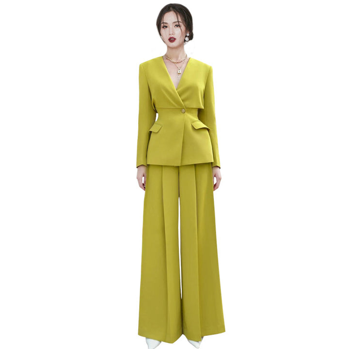 Elegant Green Dress Suit Set 2024 | V-Neck Women's Outfit