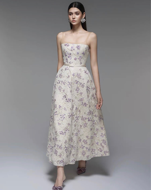 Off Shoulder Lace Flowy Dress - Lavender