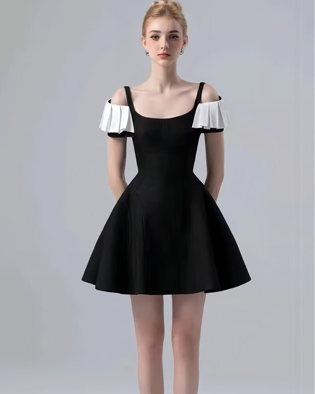 Off Shoulder Ruffled High-Waist Dress - Black