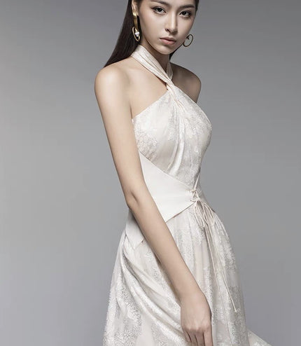 Sleeveless Mermaid Crepe Dress - Beige