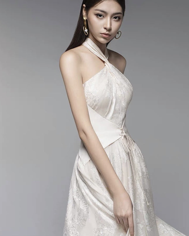 Sleeveless Mermaid Crepe Dress - Beige