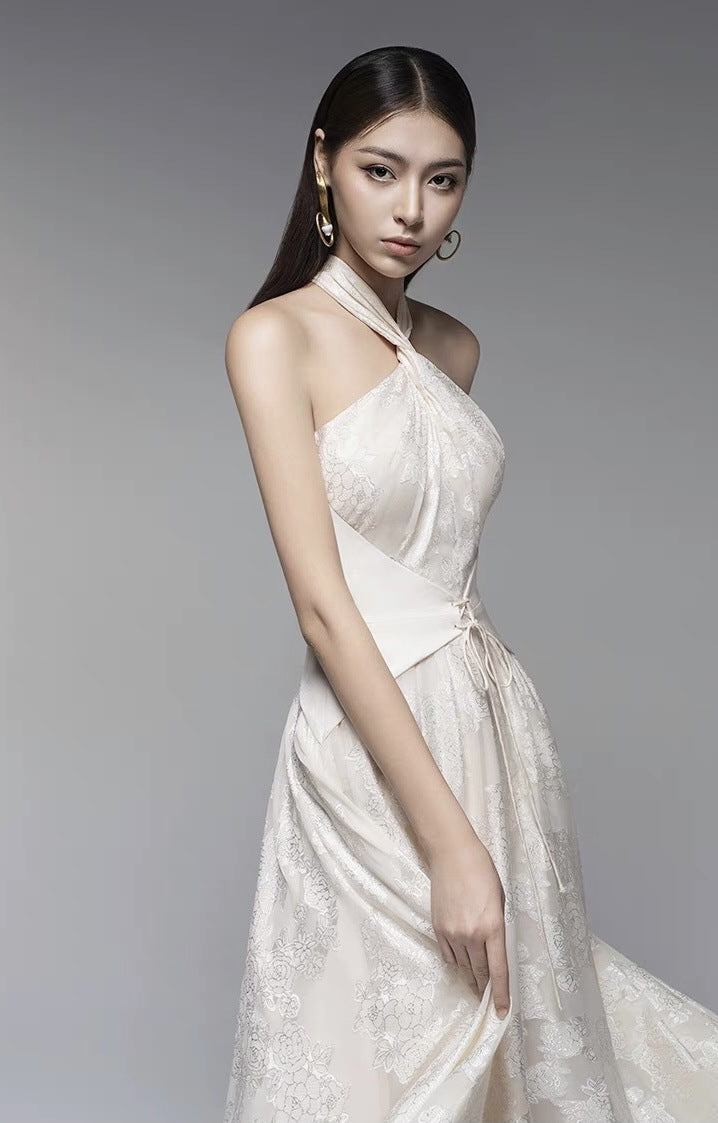 Sleeveless Mermaid Crepe Dress - Beige
